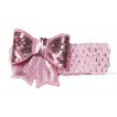 Light Pink Headband With Light Pink Sparkle Sequins Bow Hair Clip H835 